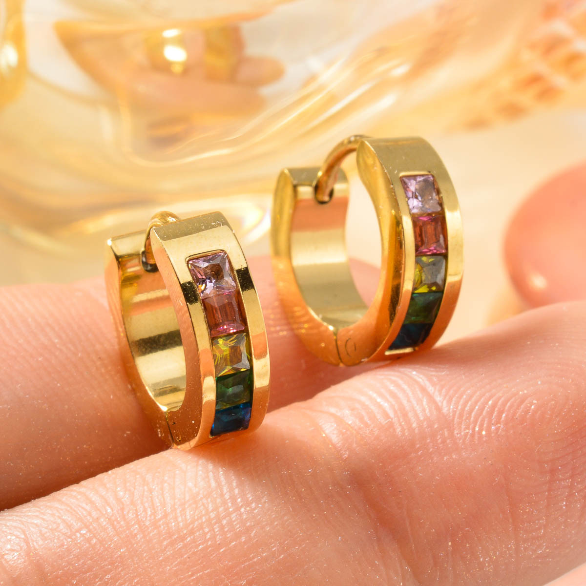 1 Set Multicolor Zirconia Design Hoop Earrings